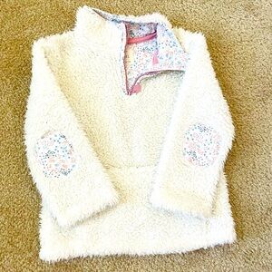 Fluffy White Pullover with Floral Details